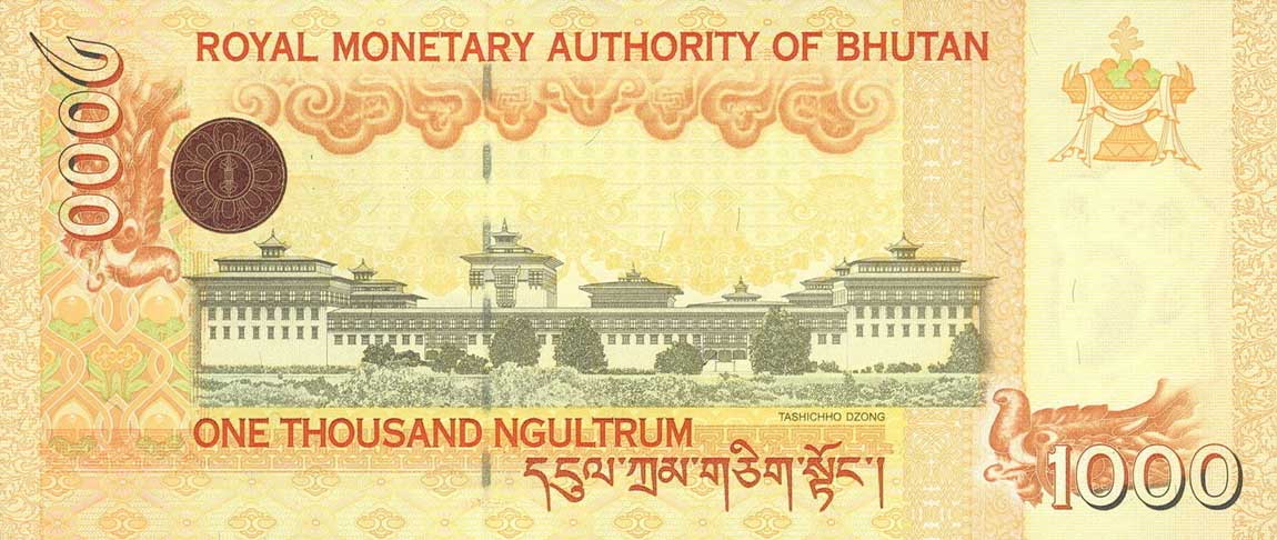 Back of Bhutan p34r: 1000 Ngultrum from 2008