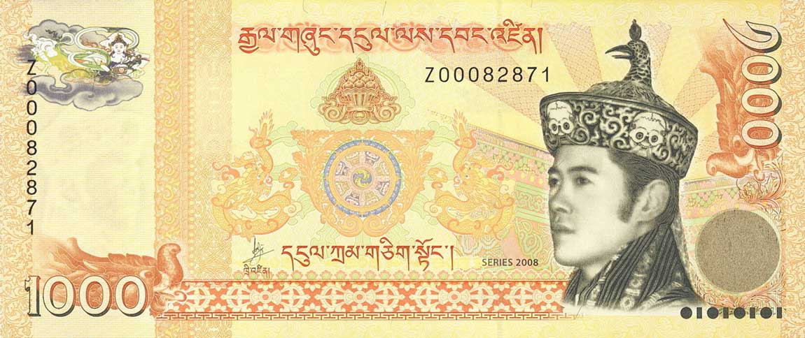 Front of Bhutan p34r: 1000 Ngultrum from 2008