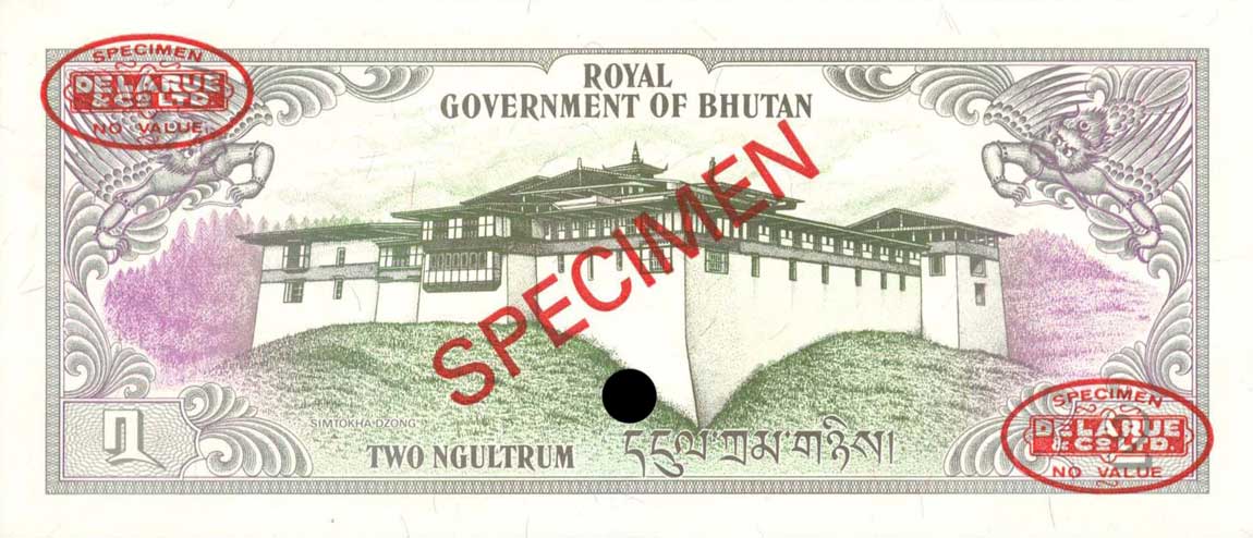 Back of Bhutan p6s: 2 Ngultrum from 1981