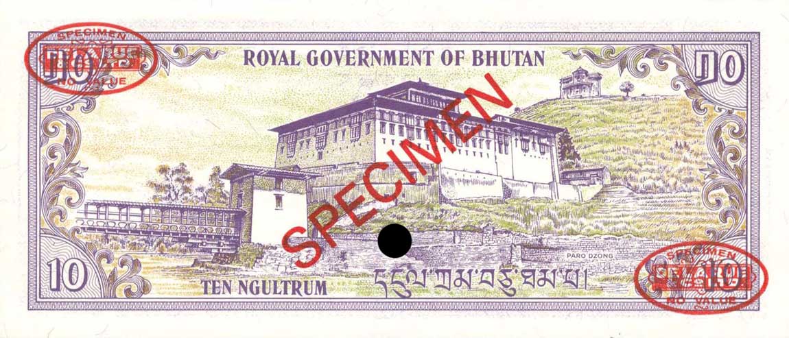 Back of Bhutan p8s: 10 Ngultrum from 1981