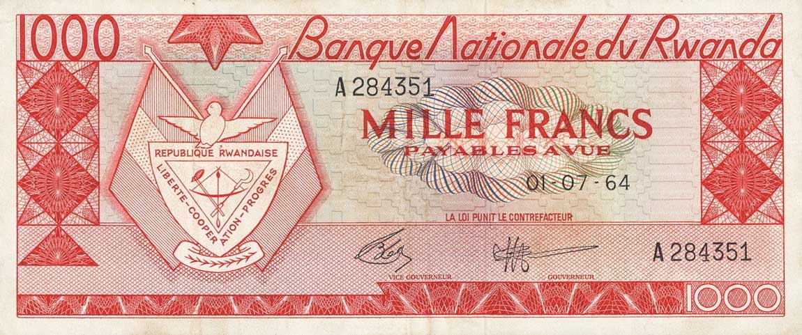 Front of Rwanda p10a: 1000 Francs from 1964
