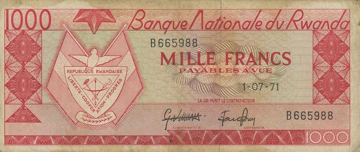 Front of Rwanda p10b: 1000 Francs from 1971