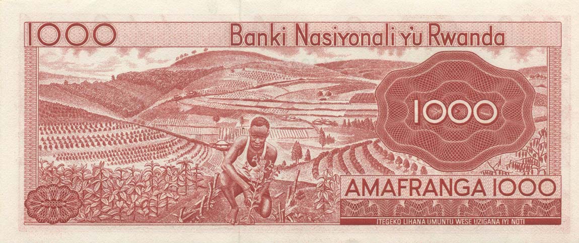 Back of Rwanda p10c: 1000 Francs from 1976