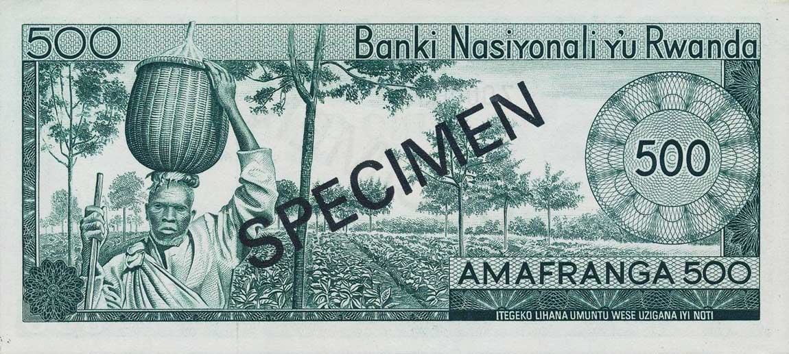 Back of Rwanda p11s: 500 Francs from 1974