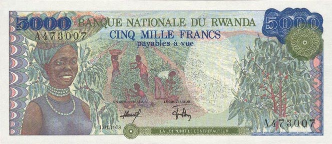 Front of Rwanda p15a: 5000 Francs from 1978