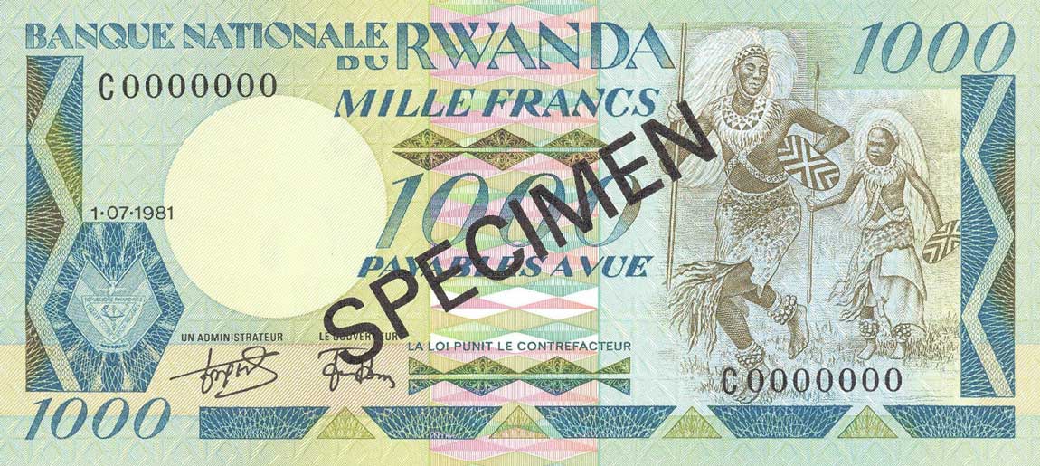 Front of Rwanda p17s: 1000 Francs from 1981