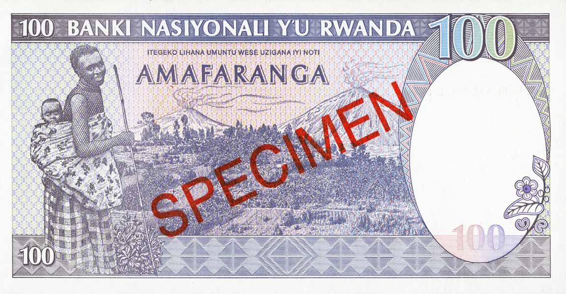 Back of Rwanda p19s: 100 Francs from 1989