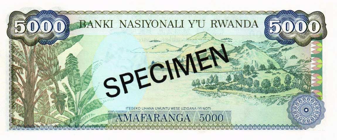 Back of Rwanda p22s: 5000 Francs from 1988