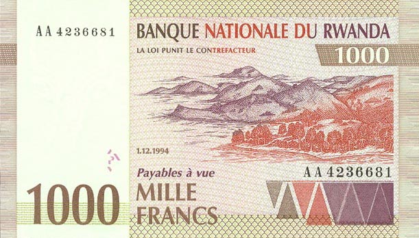 Front of Rwanda p24a: 1000 Francs from 1994