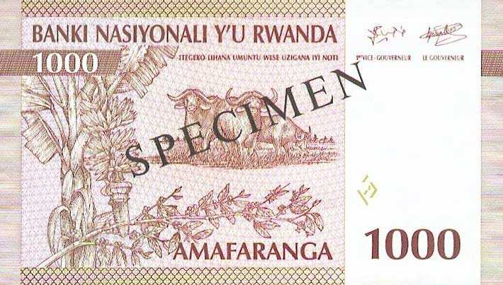 Back of Rwanda p24s: 1000 Francs from 1994