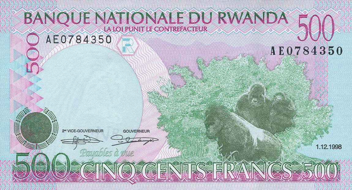 Front of Rwanda p26b: 500 Francs from 1998