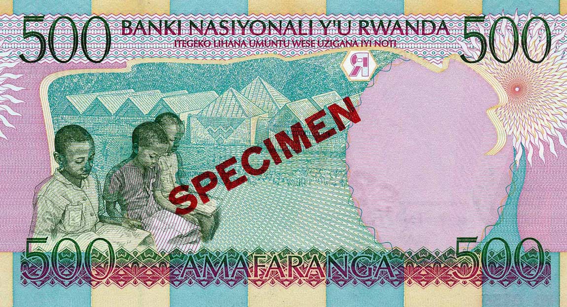 Back of Rwanda p26s: 500 Francs from 1998