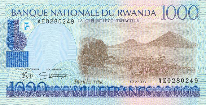 Front of Rwanda p27a: 1000 Francs from 1998