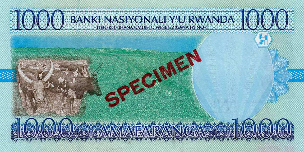 Back of Rwanda p27s: 1000 Francs from 1998