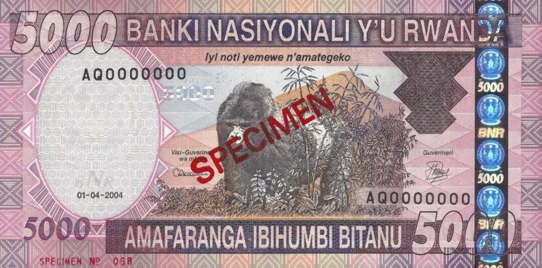 Front of Rwanda p33s: 5000 Francs from 2004