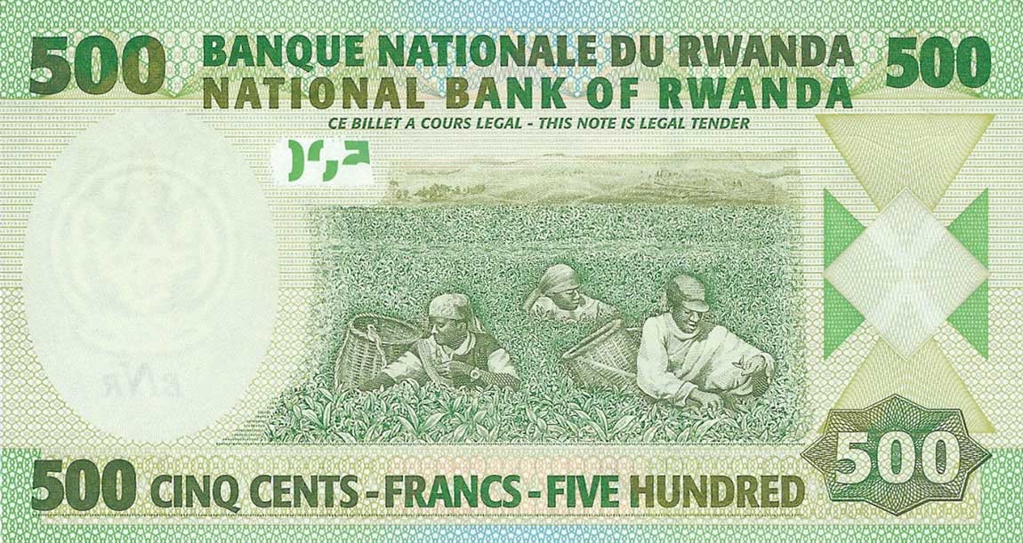 Back of Rwanda p34: 500 Francs from 2008