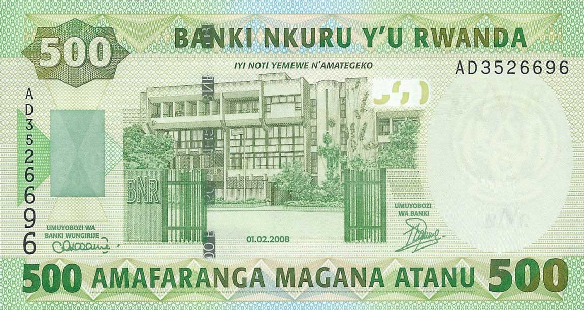 Front of Rwanda p34: 500 Francs from 2008