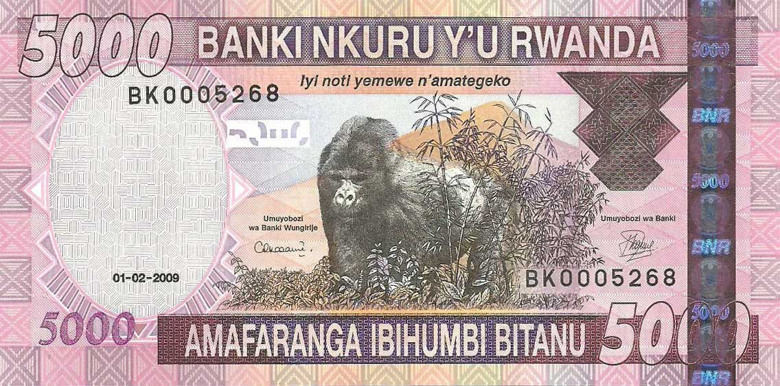 Front of Rwanda p37: 5000 Francs from 2009