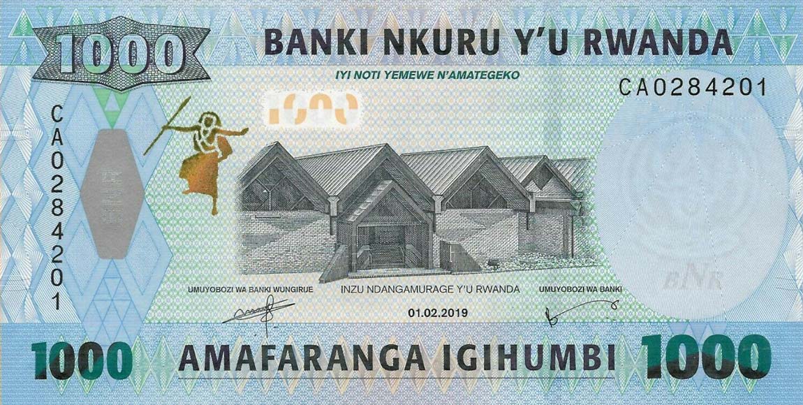 Front of Rwanda p39b: 1000 Francs from 2019