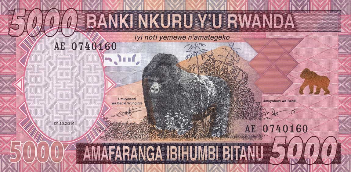 Front of Rwanda p41: 5000 Francs from 2014