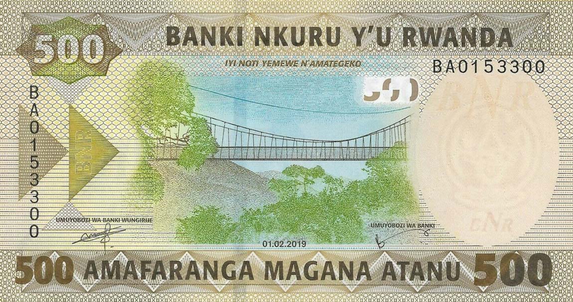 Front of Rwanda p42: 500 Francs from 2019