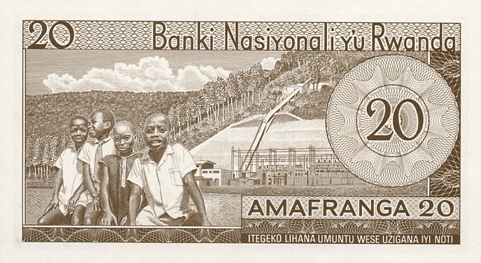 Back of Rwanda p6e: 20 Francs from 1976