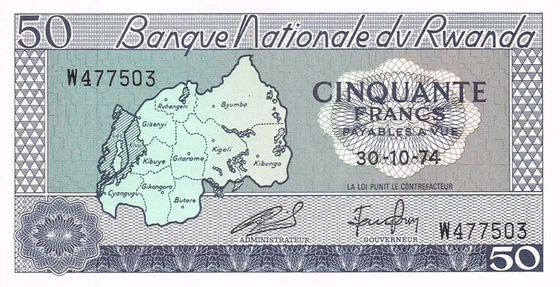 Front of Rwanda p7b: 50 Francs from 1971