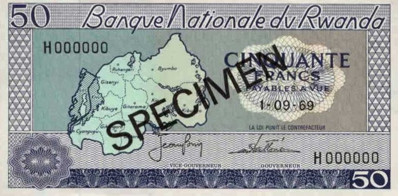 Front of Rwanda p7s1: 50 Francs from 1964