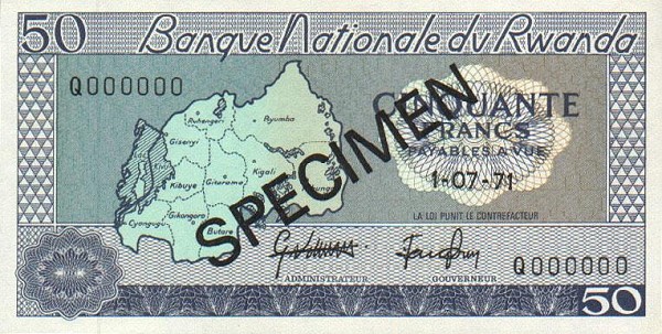 Front of Rwanda p7s2: 50 Francs from 1971
