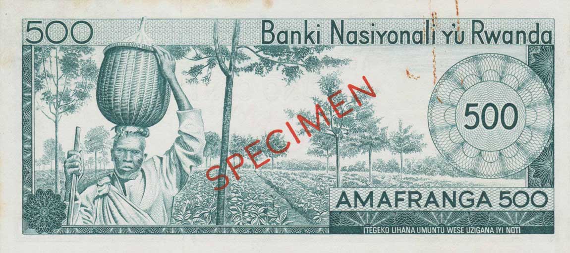 Back of Rwanda p9s1: 500 Francs from 1964