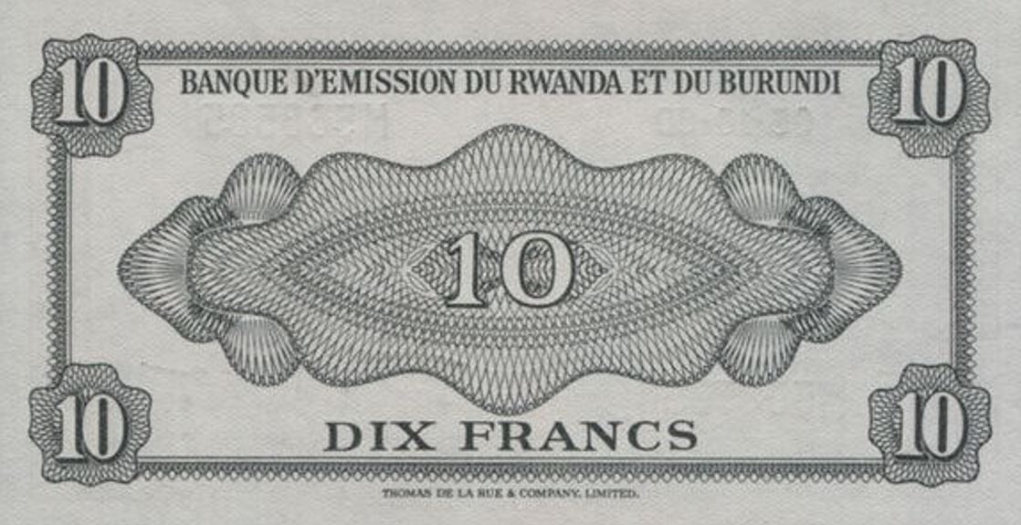Back of Rwanda-Burundi p2a: 10 Francs from 1960