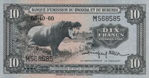 p2a from Rwanda-Burundi: 10 Francs from 1960