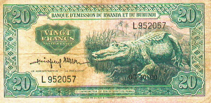 Front of Rwanda-Burundi p3a: 20 Francs from 1960