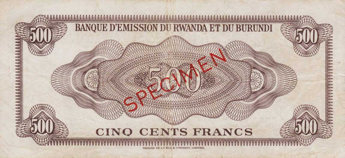 Back of Rwanda-Burundi p6s: 500 Francs from 1960