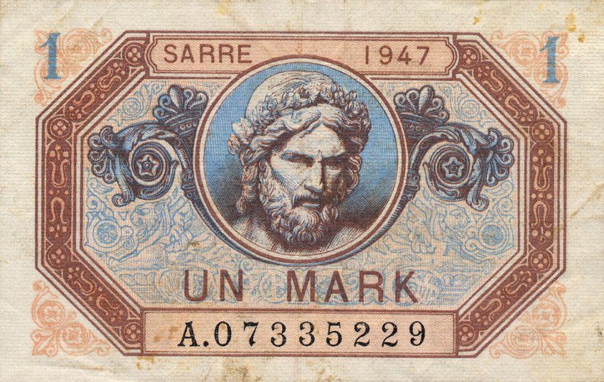 Front of Saar p3: 1 Mark from 1947