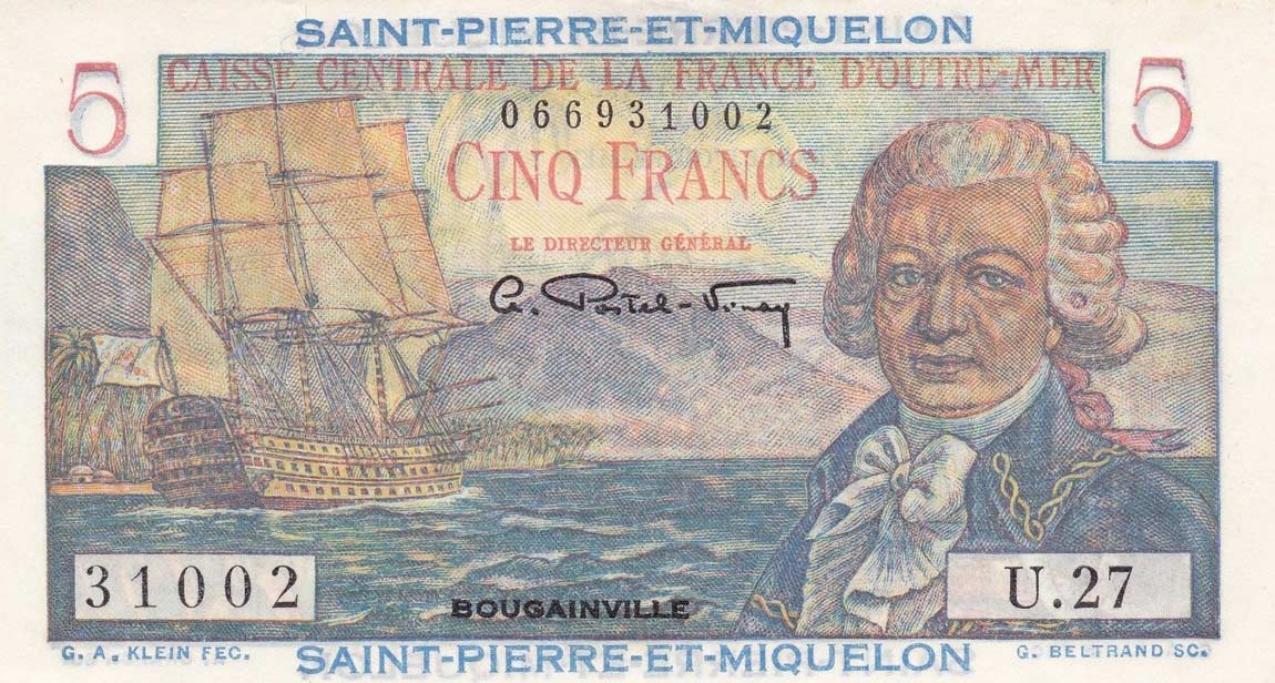 Front of Saint Pierre and Miquelon p22a: 5 Francs from 1950