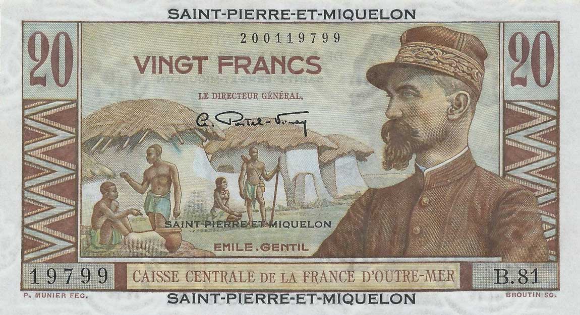 Front of Saint Pierre and Miquelon p24a: 20 Francs from 1950