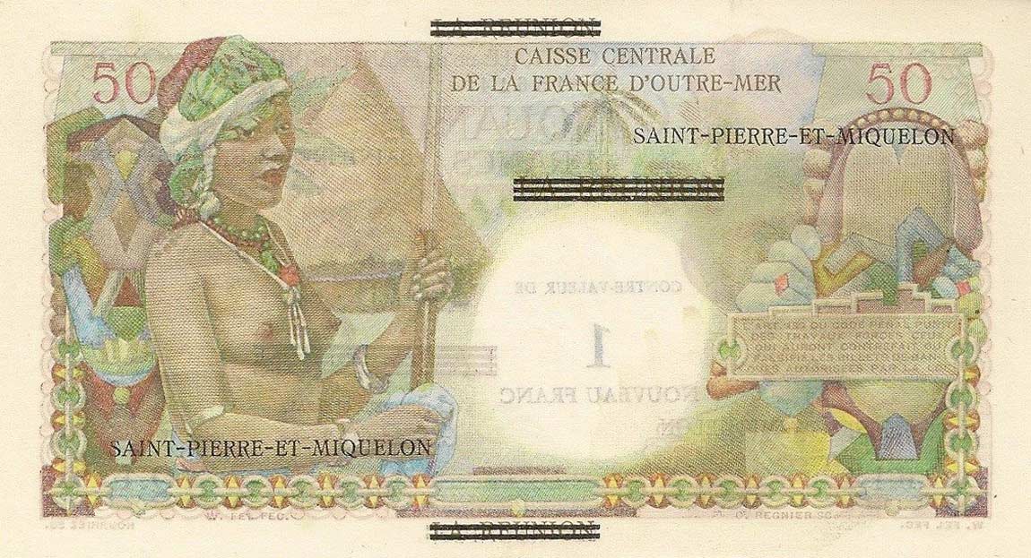 Back of Saint Pierre and Miquelon p30a: 1 Nouveau Franc from 1960