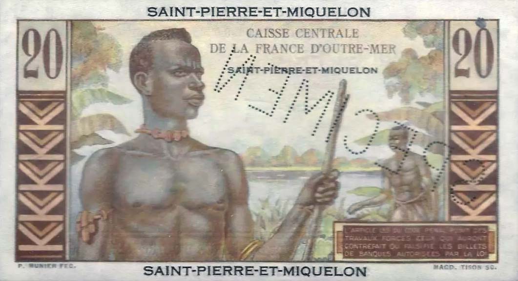 Back of Saint Pierre and Miquelon p24s: 20 Francs from 1950