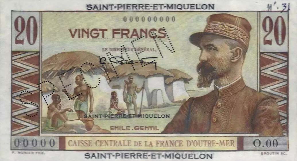 Front of Saint Pierre and Miquelon p24s: 20 Francs from 1950