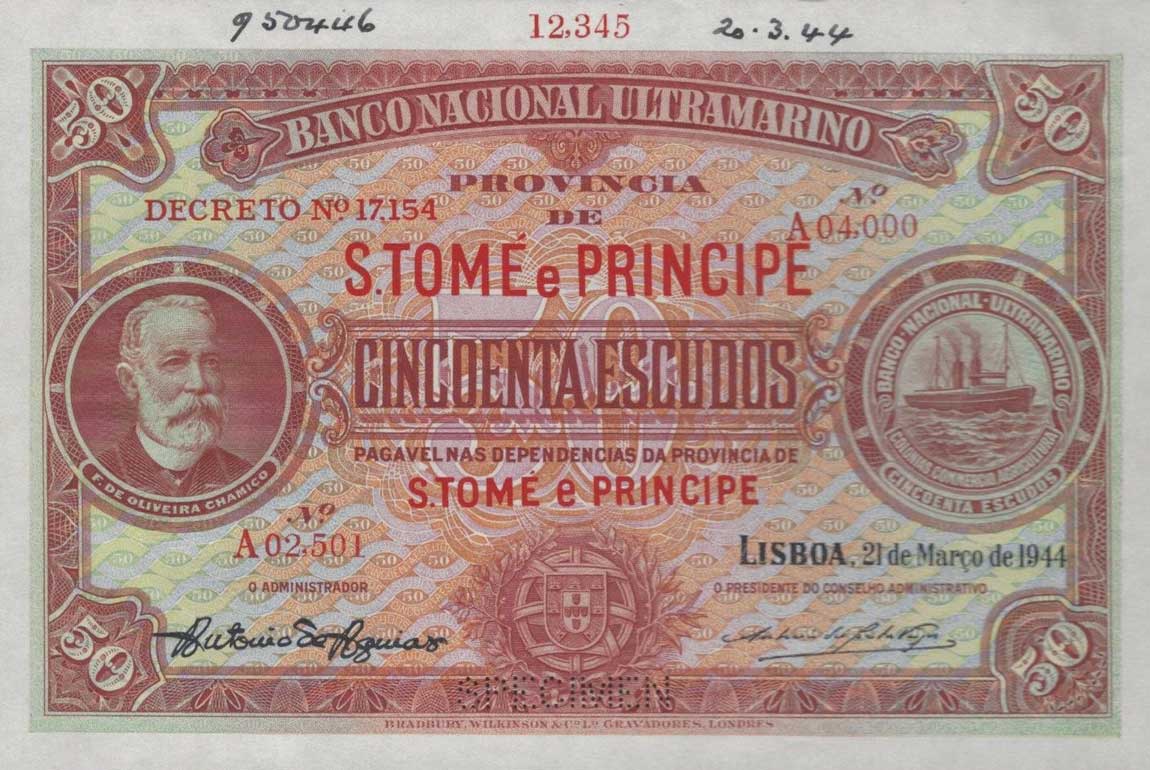 Front of Saint Thomas and Prince p30s: 50 Escudos from 1944