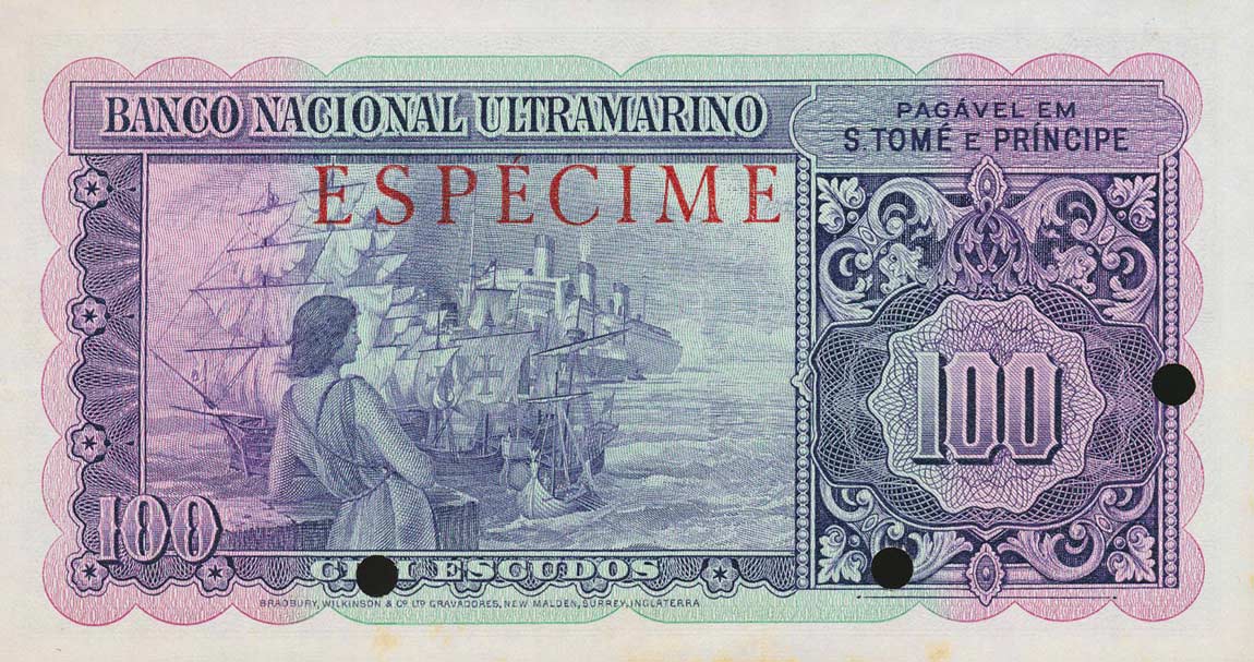 Back of Saint Thomas and Prince p38s: 100 Escudos from 1958