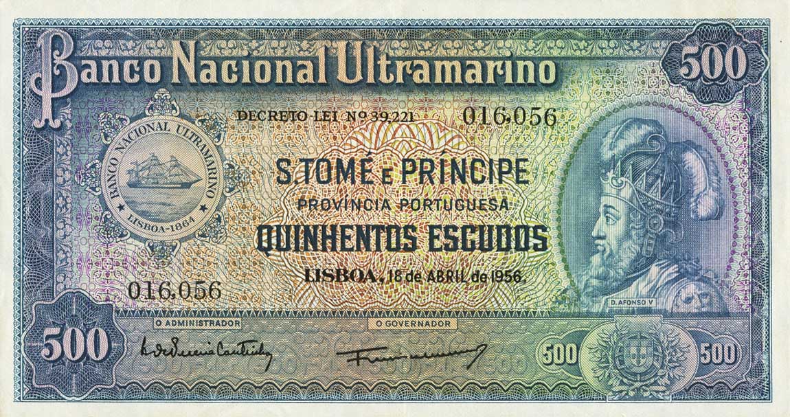 Front of Saint Thomas and Prince p39a: 500 Escudos from 1956