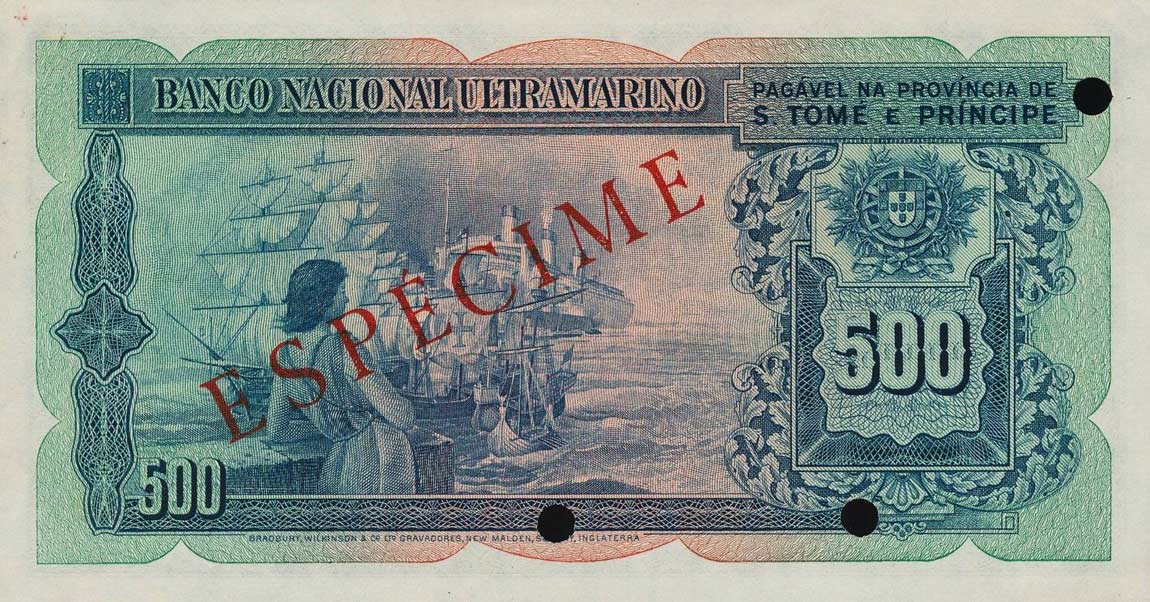 Back of Saint Thomas and Prince p39s: 500 Escudos from 1956