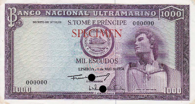 Front of Saint Thomas and Prince p40ct: 1000 Escudos from 1964