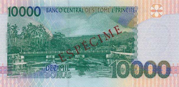 Back of Saint Thomas and Prince p66s: 10000 Dobras from 1996
