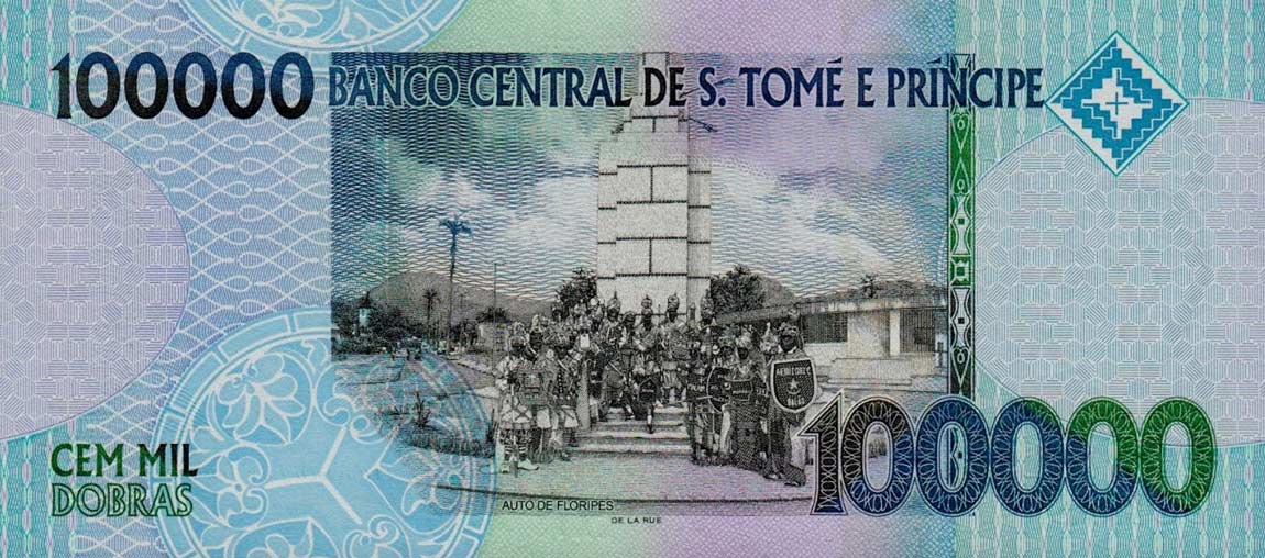 Back of Saint Thomas and Prince p69b: 100000 Dobras from 2010