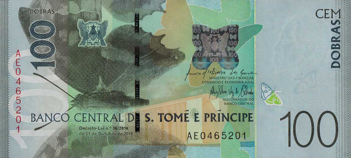 Front of Saint Thomas and Prince p74: 100 Dobras from 2016