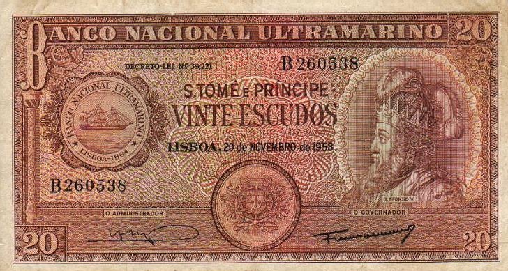 Front of Saint Thomas and Prince p36a: 20 Escudos from 1958