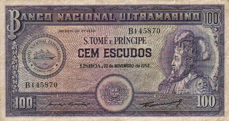 Front of Saint Thomas and Prince p38a: 100 Escudos from 1958